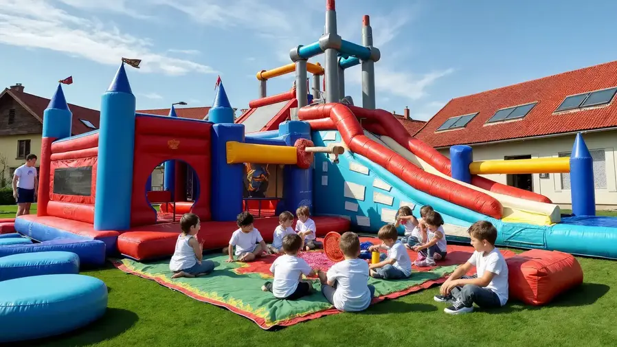 Castello gonfiabile installato in location matrimoniale in Abruzzo area gioco per bambini curata dal team Feel Good Show.