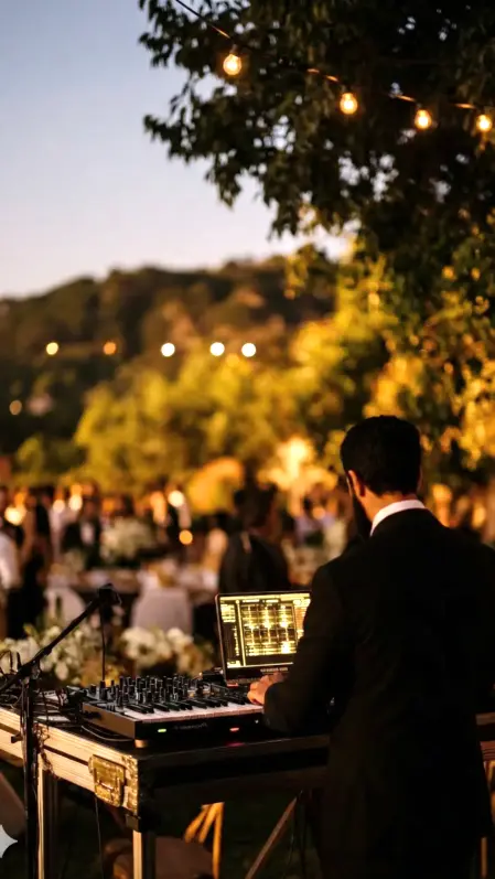 Sposi e Invitati scatenati sulla pista da ballo durante il ricevimento di nozze	