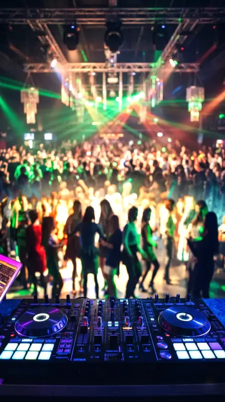 DJ set, musica, fffetti luminosi e giochi di luce durante una festa ad Ascoli Piceno