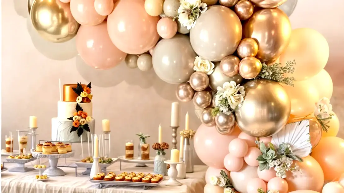 Decorazione con palloncini scenografici per un matrimonio elegante e originale