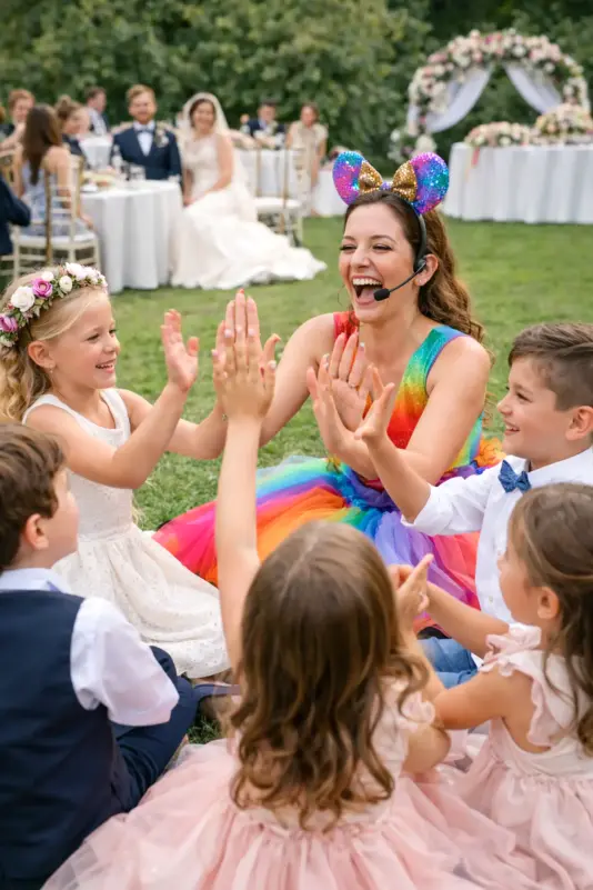 Animatore che crea giochi per intrattenere i bambini alle feste di compleanno
