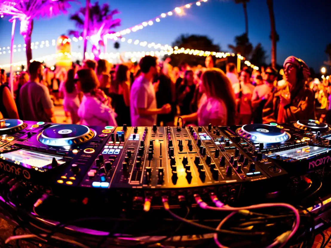 DJ che suona durante un matrimonio a San Benedetto del Tronto con ospiti che ballano in una location elegante sul mare.<br /><br />