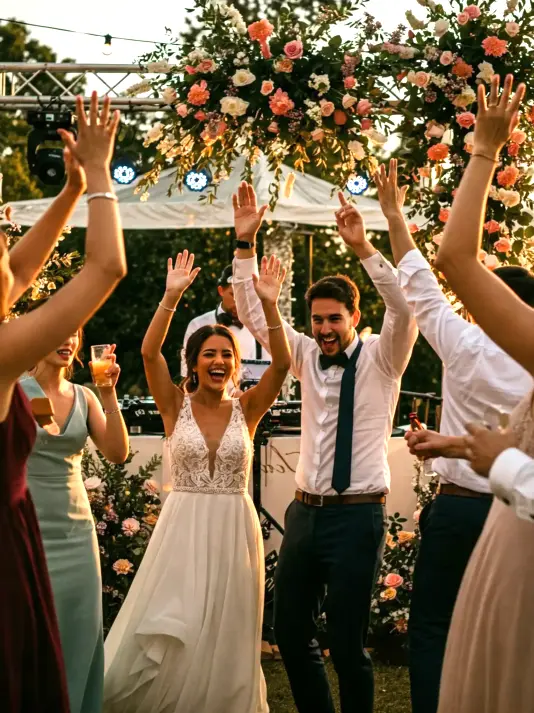 Invitati scatenati in pista con musica e animazione durante un matrimonio