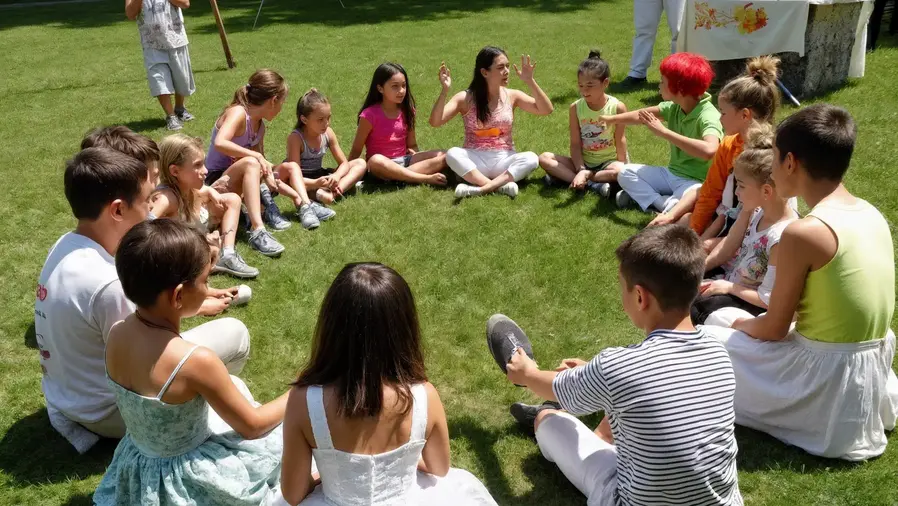 Animatrici Team Feel Good Show gioca con un gruppo di bambini durante un matrimonio in Abruzzo, attività ludiche e intrattenimento personalizzato.