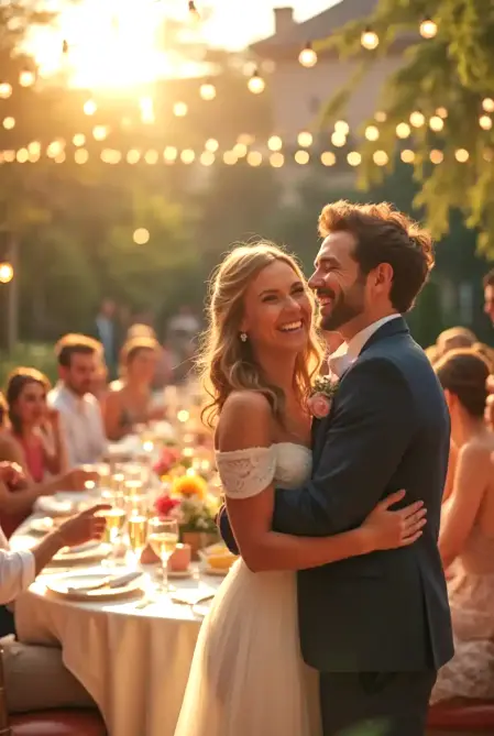 La sposa lancia il bouquet tra le invitate durante il ricevimento nuziale