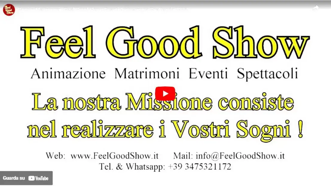 Screenshot del video promozionale dei servizi di musica, animazione ed effetti speciali per matrimoni Feel Good Show