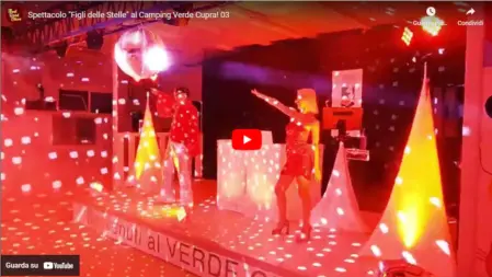 Screenshot del video dello spettacolo Studio 54 - Figli delle Stelle Feel Good Show, un viaggio musicale tra i successi della disco music anni '70 con coreografie e performance dal vivo<br /><br />