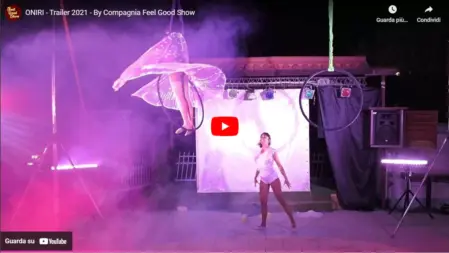 Screenshot del video trailer dello spettacolo Oniri Feel Good Show, un’esperienza immersiva con musica, acrobati, performer e giochi di luci per un evento unico e spettacolare<br /><br />